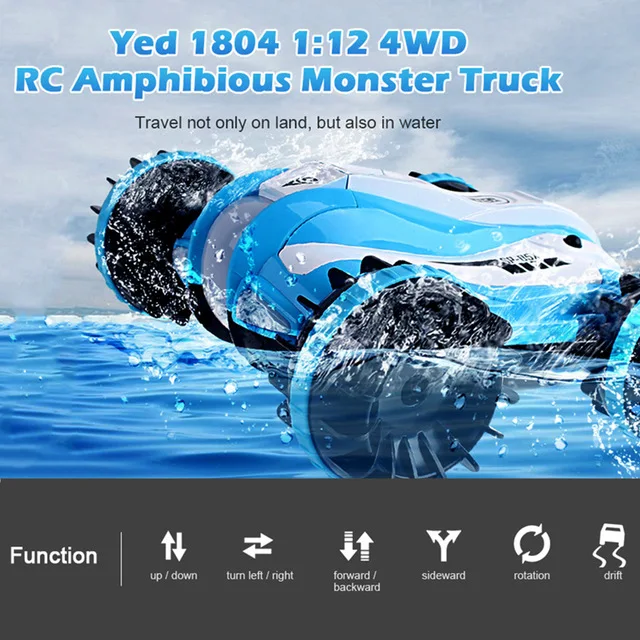 

YED 1804 6CH RC Car 2.4GHz 6-Channel 1:12 Scale Amphibious Car 360-Degree Rotation Stunt Vehicle Toy Suitable For Water and Land