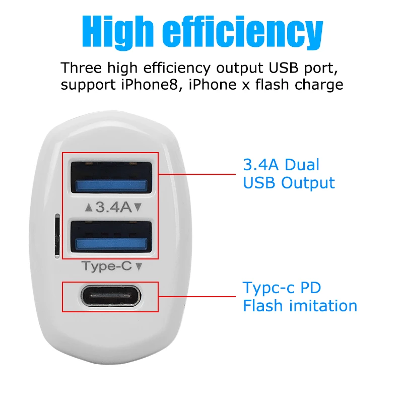 Автомобильное зарядное устройство 24V 3.4A с двумя USB C PD для быстрой зарядки xiaomi Huawei