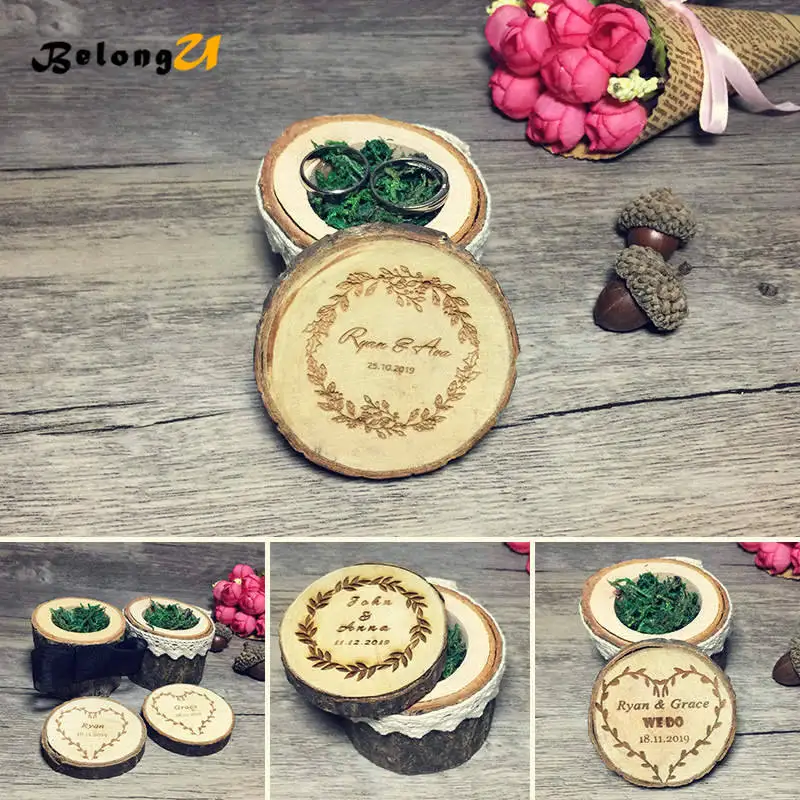 

Wedding Decoration Custom Personalized Rustic Wooden Ring Box Holder Wedding Decor Vintage Party Engagement Ring Pillow Boxes