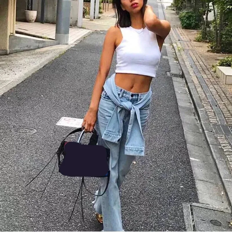 Spring 2019 Retro Women Wide Leg Denim Pants Blue High