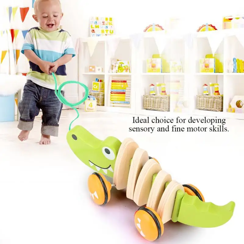 Игрушечные деревянные машинки для малышей, Детская веревка, ручная игрушка, игрушечный крокодил, детские игрушки