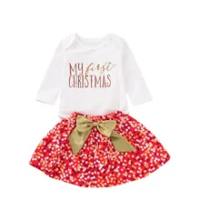 Мое первое Рождество для маленьких девочек комплект детской одежды вечерние комплект принцессы новогодние костюмы Боди+ юбка-пачка детская лента для волос