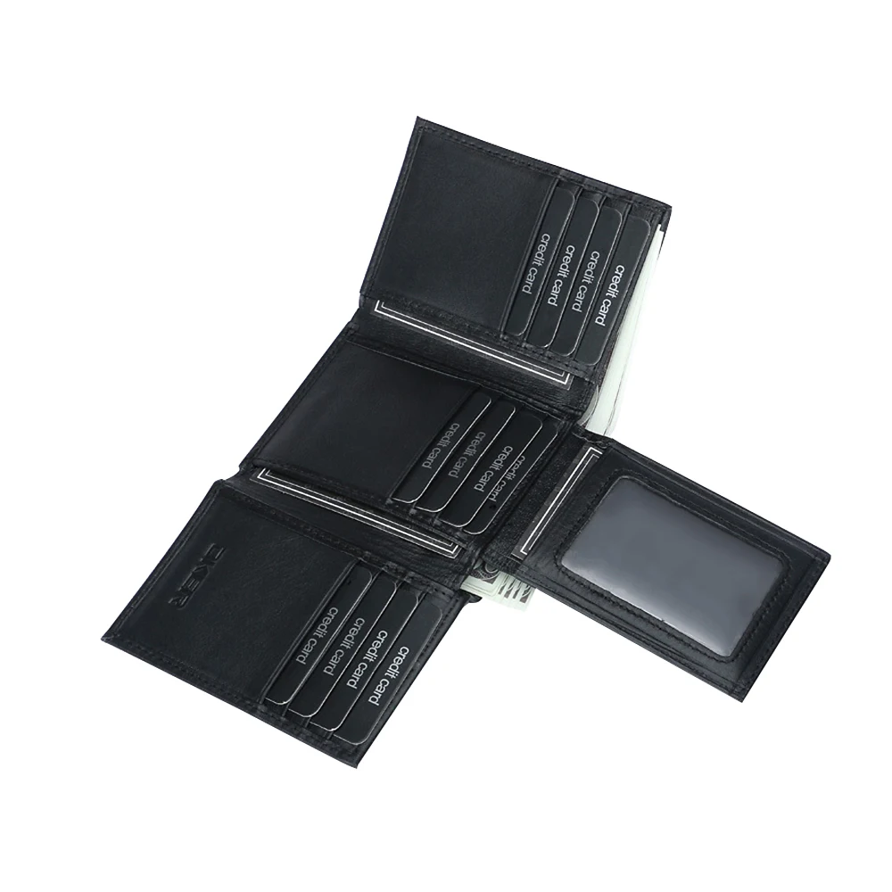 

RFID Blocking Genuine Leather Card Holder Men Black Wallets for Men 14 Card Slots Multifunction Solid Trifold Leather Purse Male