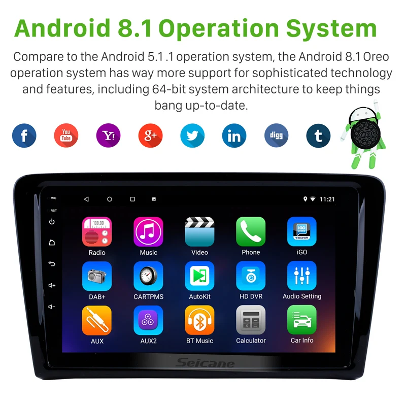 Excellent Seicane 2din 9" Car Radio Multimedia Video Player Navigation GPS Android 8.1 For 2012 2013-2015 Volkswagen Santana Support Wifi 1