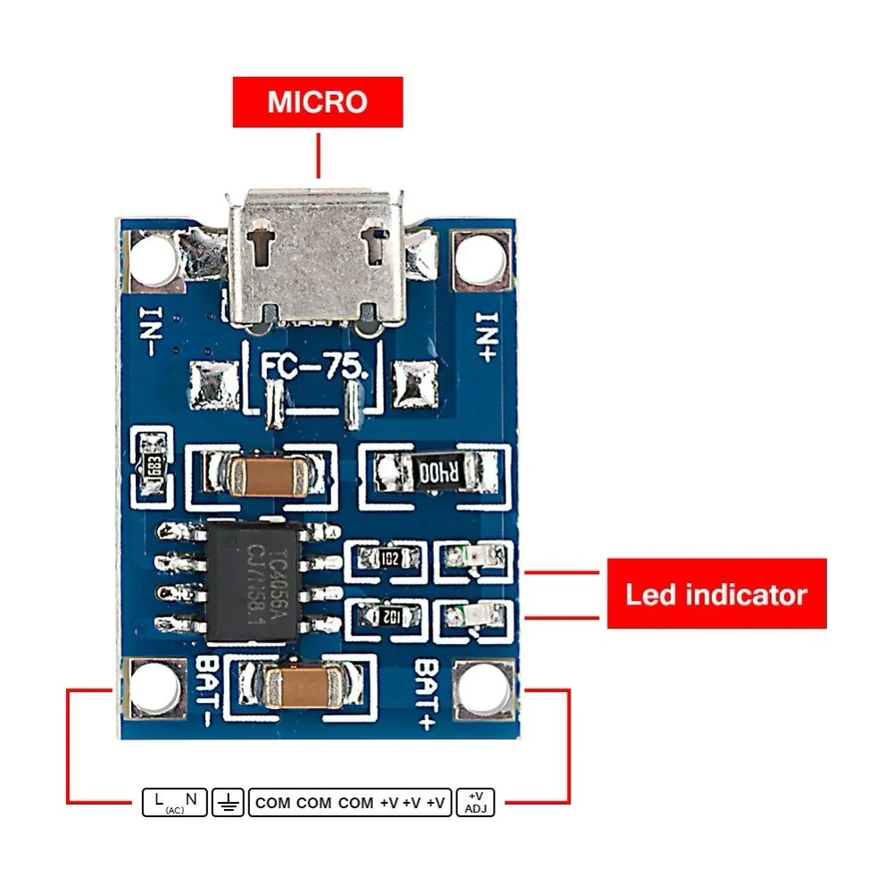 Micro USB 5V 1A 18650 TP4056 модуль зарядного устройства литиевой батареи зарядная плата с