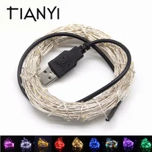 Светодиодная лента RGB, водонепроницаемая, 5 В, USB, светодиодный фонарь 20 м, 10 м, 5 м, 2 м, серебристый провод, сказочный светодиодный, Рождественское украшение, уличная Праздничная лента