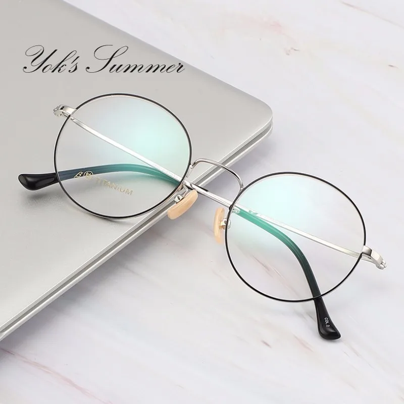 

YOK'S vintage Round Pure titanium Optical Prescription Glasses Frame Korea flexible Women decoration Glasses Myopia Eyewear 1205