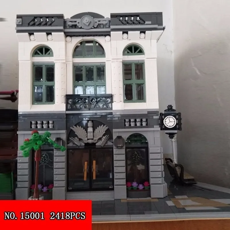 

Lepin Block Streetscape Series Brick Bank Multi-storied Building High Spelling 2418pcs Building Block Alpinia Oxyphylla 15001