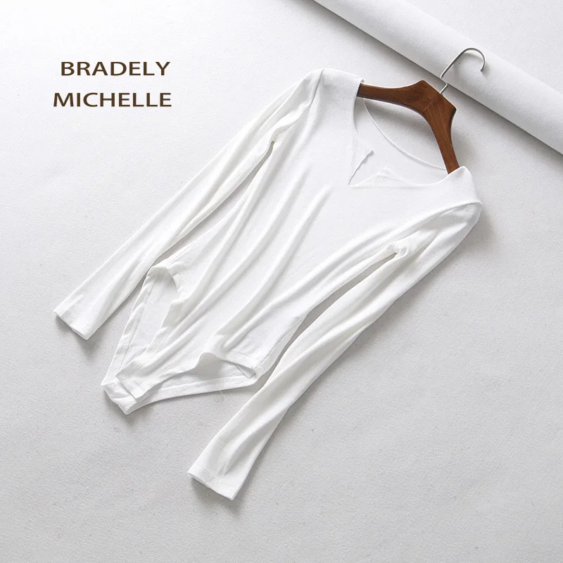 BRADELY Мишель пикантные Для женщин обтягивающая, с открытыми плечами, длинный рукав, v-образные вырезы боди комбинезоны для девочек уличная боди