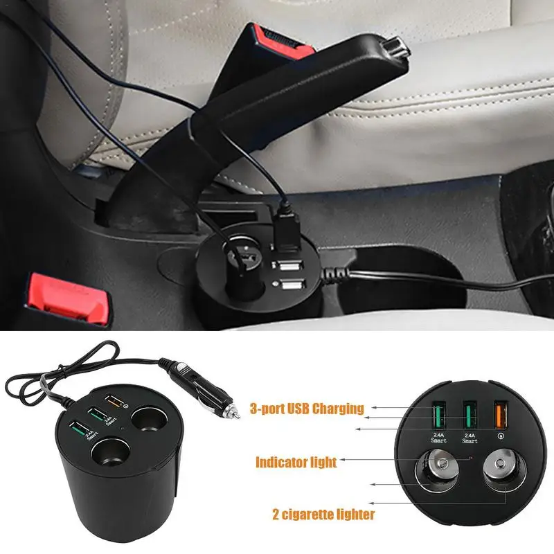 Car Charger QC3.0 Fast Quick Charging Cupped Holder 3.0 USB Smart Vehicle Charger Dual Socket Lighter Splitter Cigarette Ectende Car Charger QC3.0 Fast Quick Charging Cupped Holder 3.0 USB Smart Vehicle Charger Dual Socket Lighter Splitter Cigarette Ectende