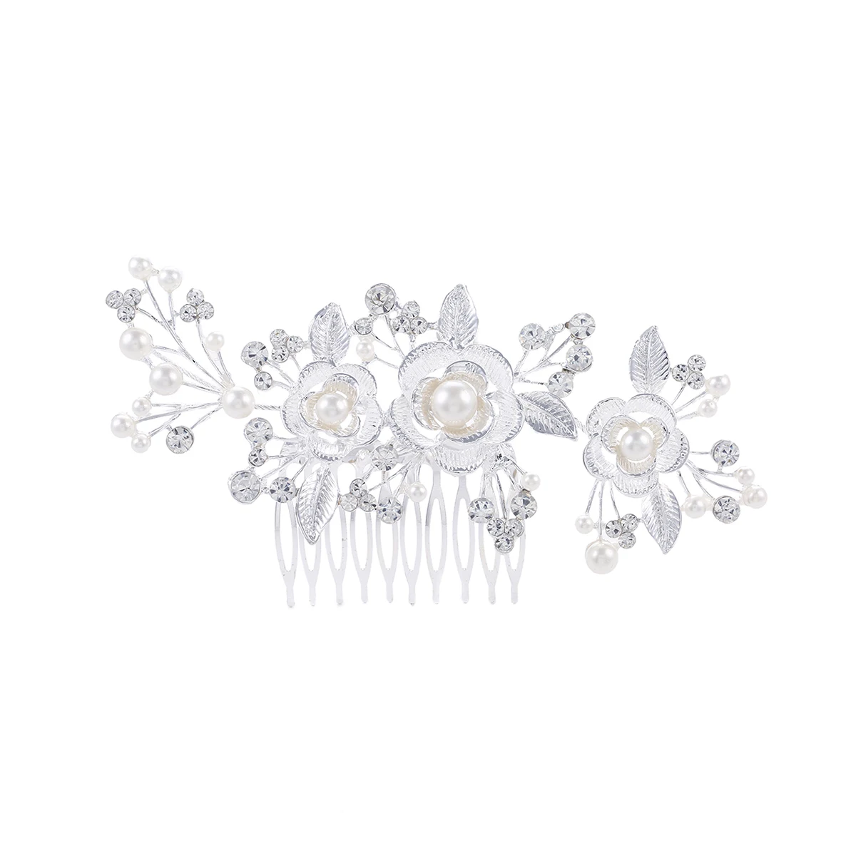 Bridal Wedding Rose Flower Pearl Rhinestone Women Hair Comb Headpiece