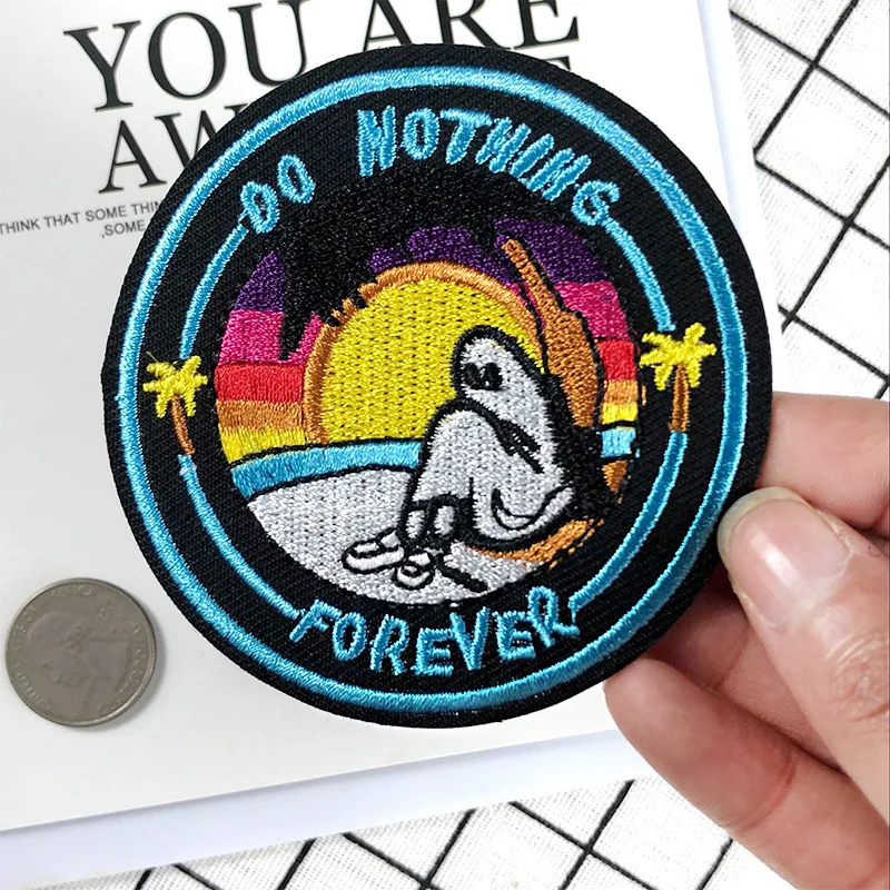 

Do Nothing Forever Letter Patches Cartoon UFO Alien Loner Embroidered Badges Iron On Patches For Clothes Anime Appliques