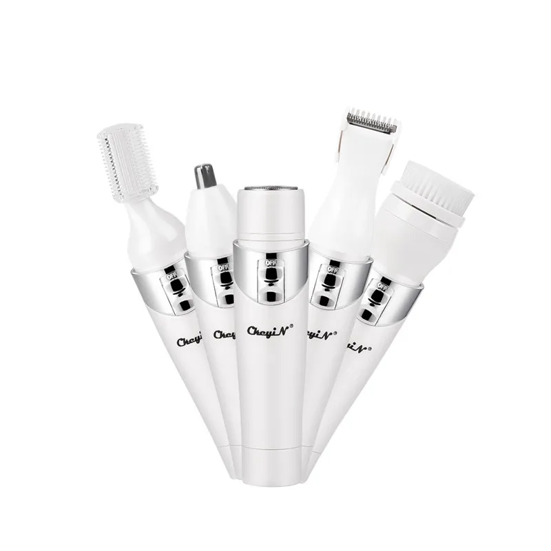 5 En 1 depilación eléctrica para mujer, afeitadora, recortadora de cejas, recortadora de cabello para la nariz, máquina de afeitar para el cuerpo, limpiador de cepillo Facial