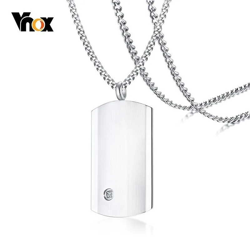 Vnox Простой ID Dog Tag кулон ожерелья для мужчин женщин ювелирные изделия с AAA кубического циркония 2" Цепочка