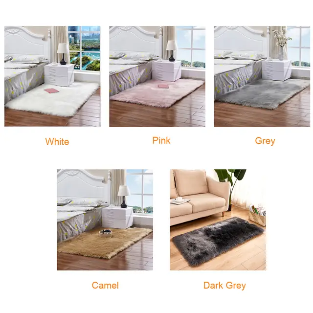 Long Plush Ultra Soft Fluffy Rugs Rectangle Antiskid Faux Wool Carpet For Living Room Bedroom Balcony Floor Mats White Pink Grey