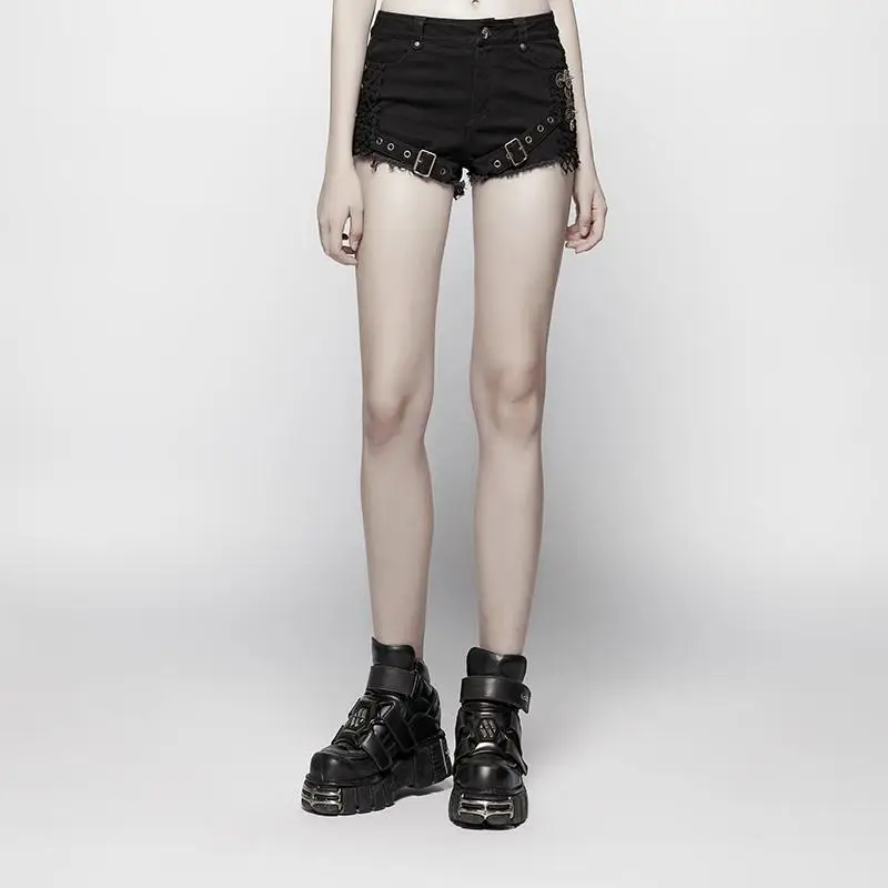 

Punk Rave Women's Goth High Waist Sexy Denim Shorts WK350XDF