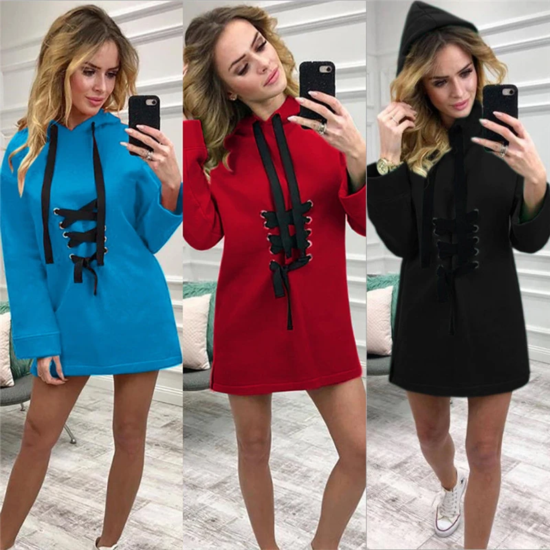 New Fashion Long Sleeve Women Hoodies Sweatshirt Cotton Lace Up Waist Women Pullover Tops Coat For Female Street Wear