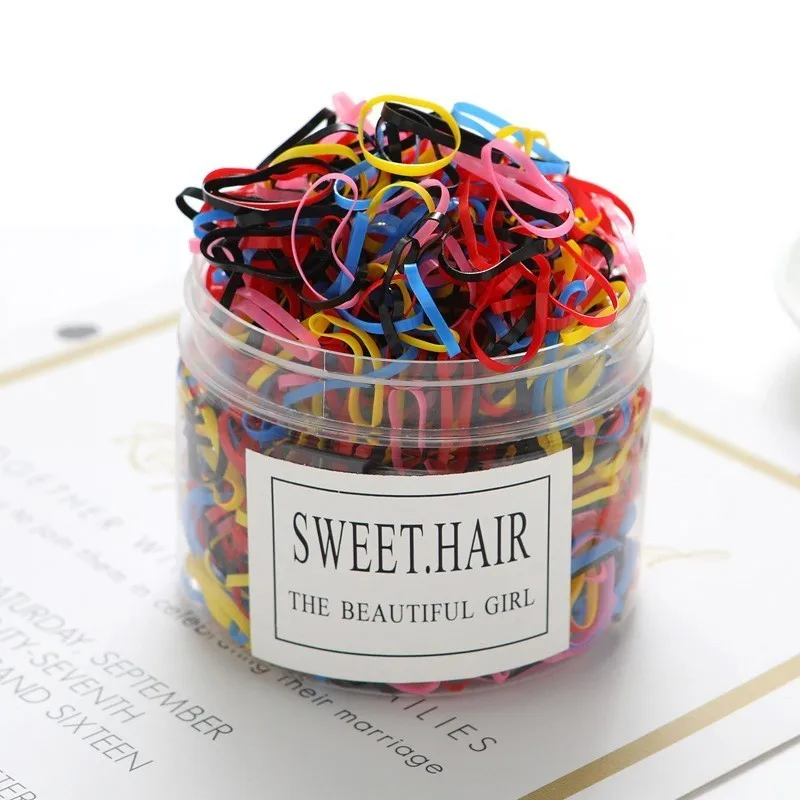 

500 Pcs/lot Young Girl Disposable Multicolour Solid Elastic Hairbands Fashion Hair Scrunchies Rubber Ring Kids Hair Accessories