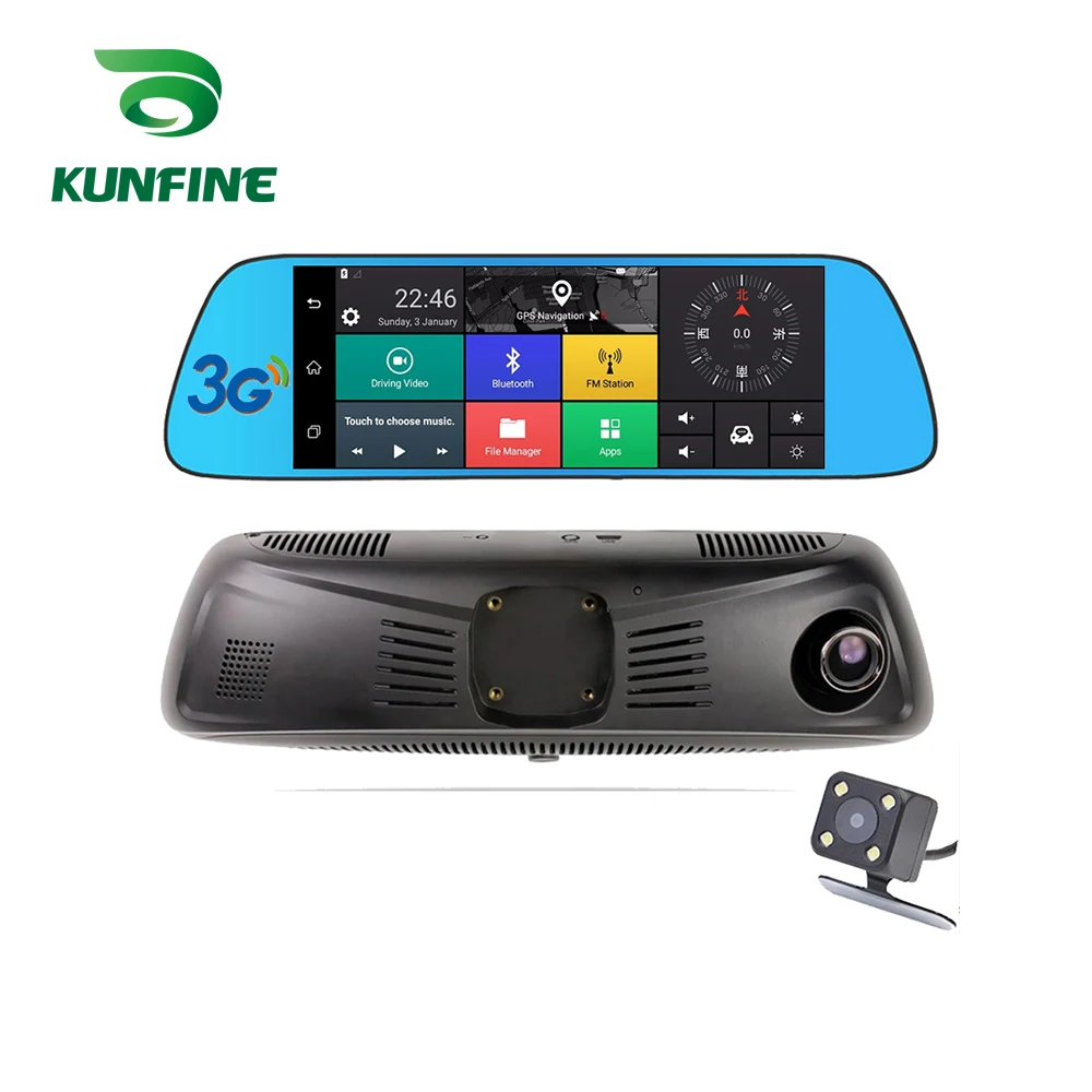 KUNFINE 10\ Android GPS Navi Dash Cam Car DVR Mirror Video Recorder Dual Cameras Recording WIFI Bluetooth With 3G FM Transmit