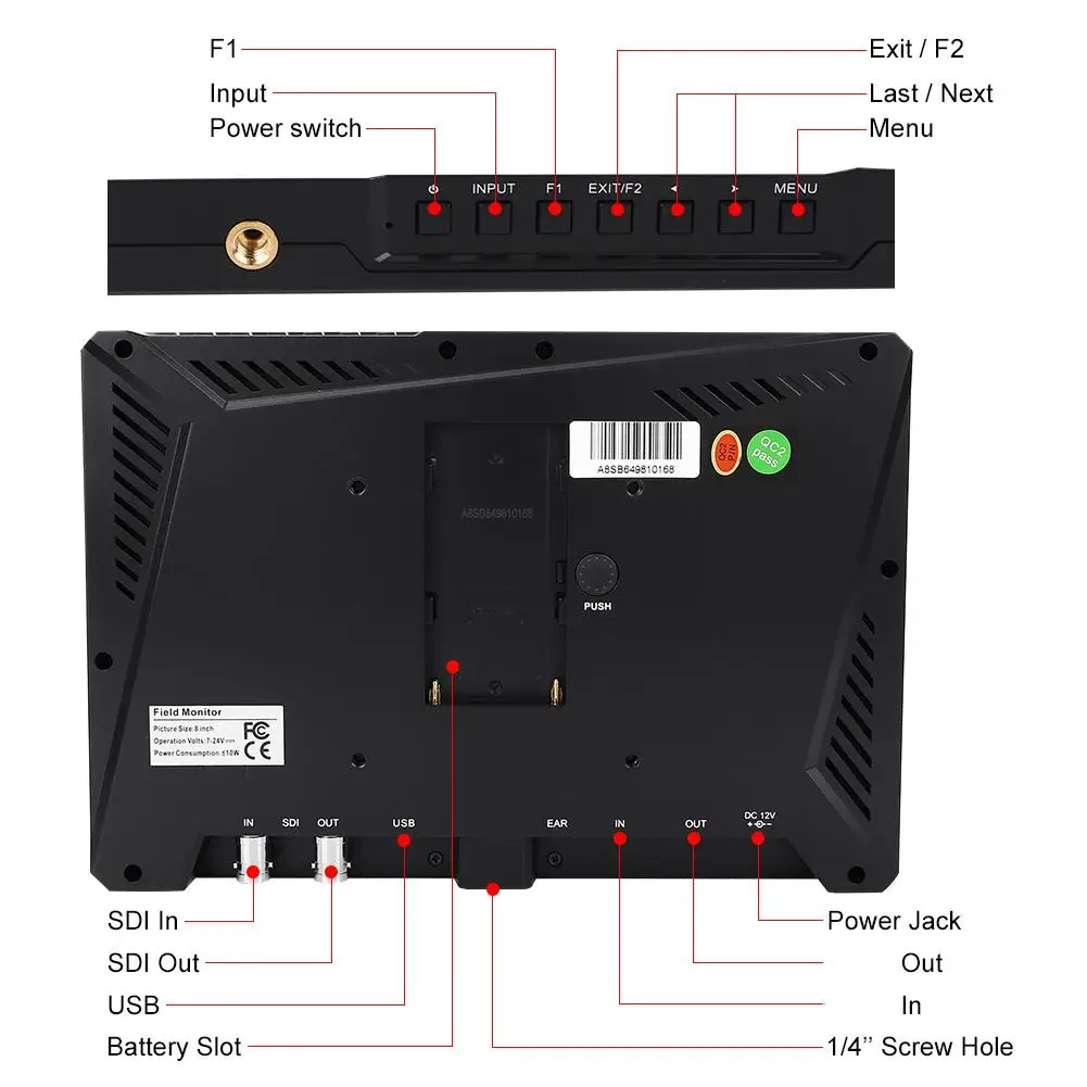 LILLIPUT A8S 8,9 дюймов ips экран 350nit 3G-SDI 4K HDMI Full Mini HD монитор 1920X1200 камера полевой монитор для DSLR камеры smer