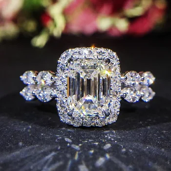 

2019 Jewelry Ring Round Princess for Women Rose S925 Sterling Silver Color Wedding Amethyst Crystal Engagement Ring Bizuteria