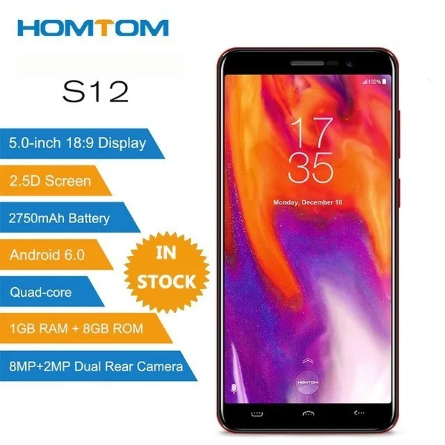 HOMTOM S12 MT6580 4 ядра Android 6 0 смартфон 5 дюймов 18:9 Дисплей Двойные камеры заднего вида 1