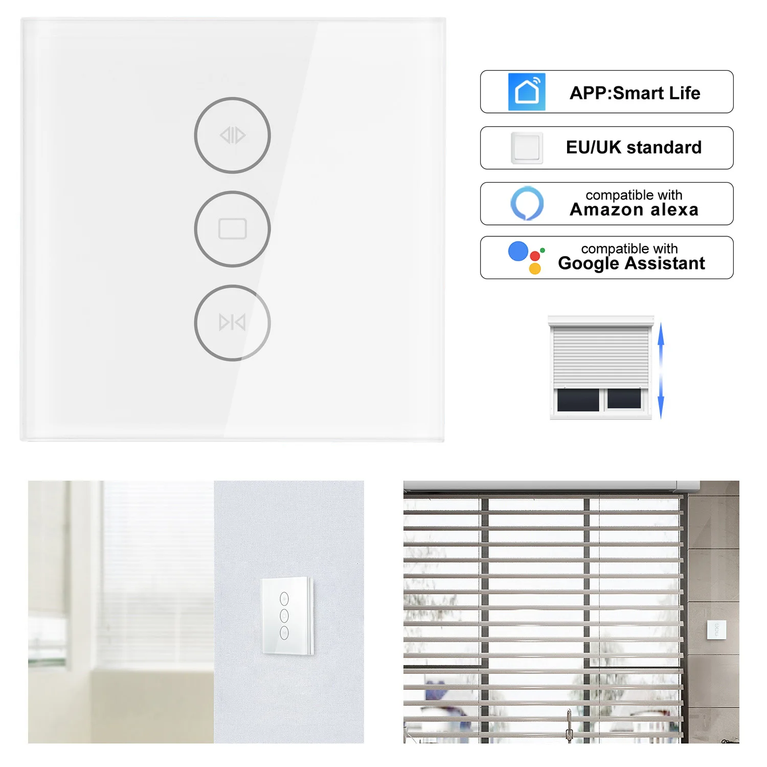 

WiFi Electrical Blinds Switch Touch APP Voice Control By Alexa Echo AC110 To 250V For Mechanical Limit Blinds Motor