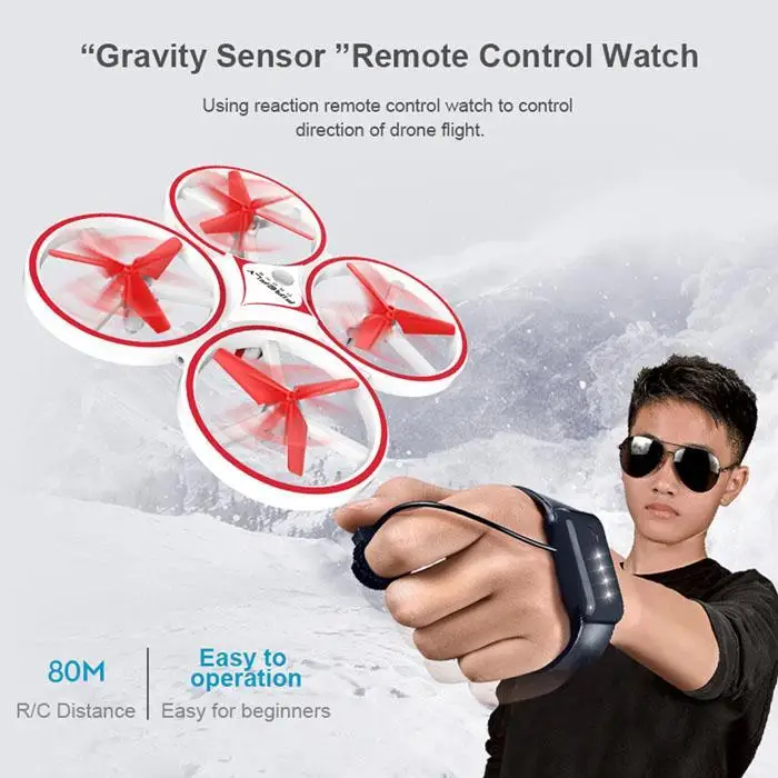 

Mini LED Light Quadcopter Drone Sensor Remote Control Toys 1 x Aircraft +1x Remote Control Watch 3.7V Change Battery
