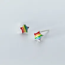 Стерлингового серебра 925 пробы Серьги модные крошечные радужные глазурь Звезда Треугольник Серьги-клипсы Подарочные для школьников девочек детей