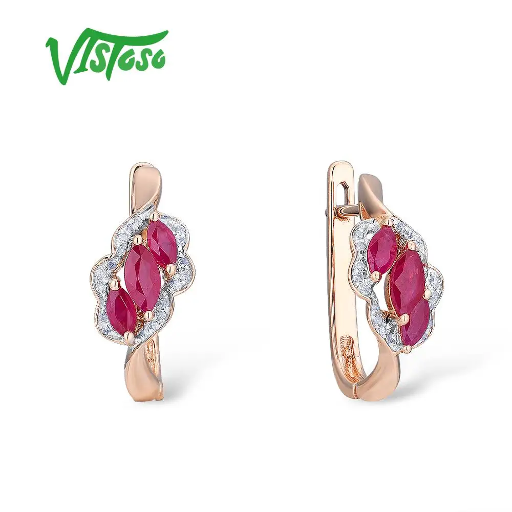 

VISTOSO 14K 585 Rose Gold Floral Shape Earrings For Women Glamorous Ruby Sparkling Diamond Elegant Trendy Luxury Fine Jewelry