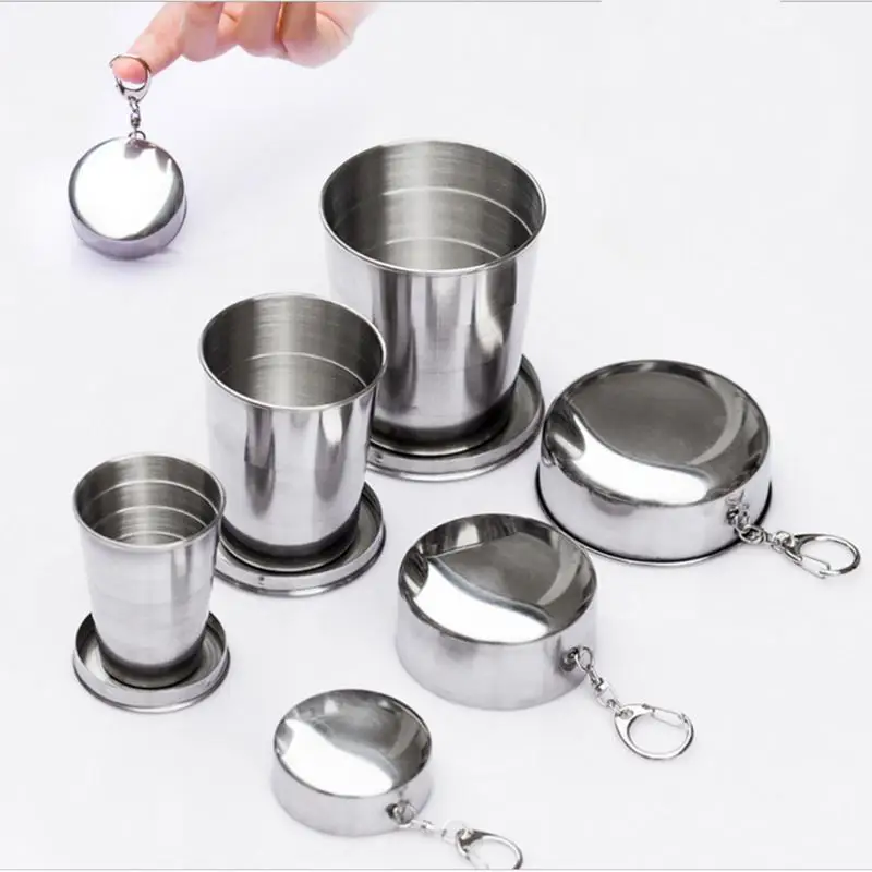 

Outdoor Camping Trip Travel Stainless Steel Retractable Foldable Cup Mouthwash Wine Cup With Key Ring