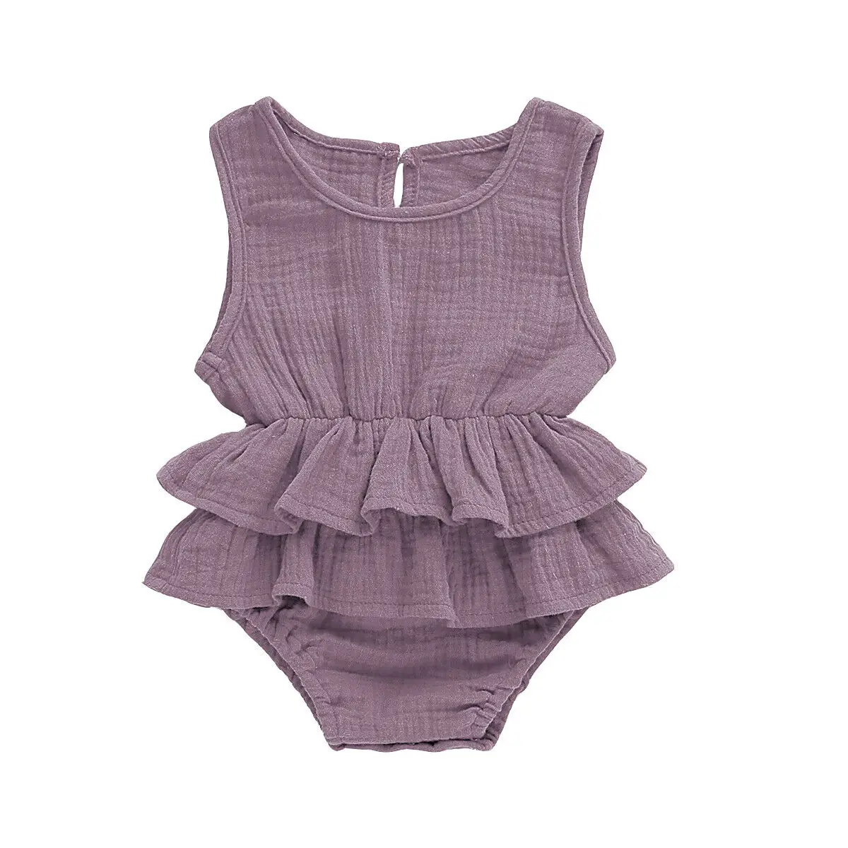 Baby Girls Ruffle Romper Jumpsuit One Piece Sleeveless Cotton Linen Playsuit Sunsuit Outfit Infant Summer Clothes 0-24M
