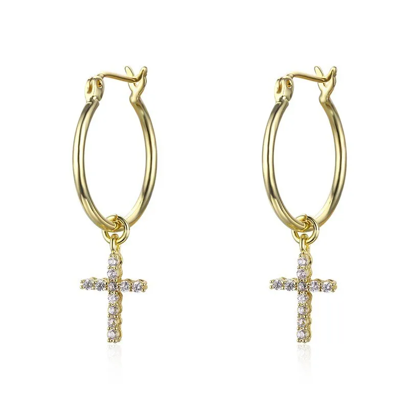 

Cute Yellow Gold Color Circles Little Cross Charms Loop Creoles Small Hoop Earrings For Women Girls Jewelry Aros Aretes Kolczyki