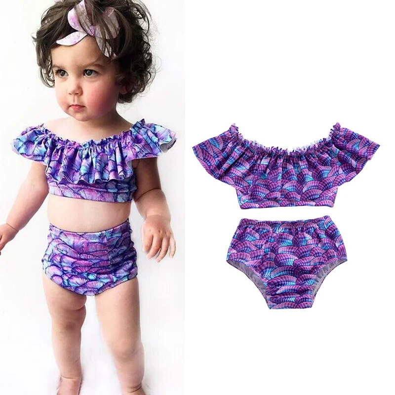 2019 Summer Kids Baby Girl Shells Ruffle Bikini Set Swimwear Swimsuit ...