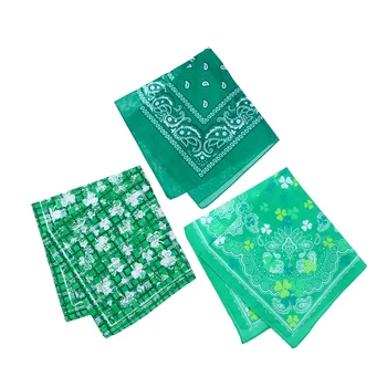 

3pcs Cotton Clover Printing Squares Makeup Creative Decor Headband Set Beautiful Scarf Decor Scarf for Party Festival Holiday