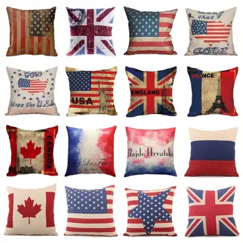 

Cotton Linen Cushion Cover Vintage American Flag Pillow Cases Home Soft Living Room Sofa Decoration 45*45 cm
