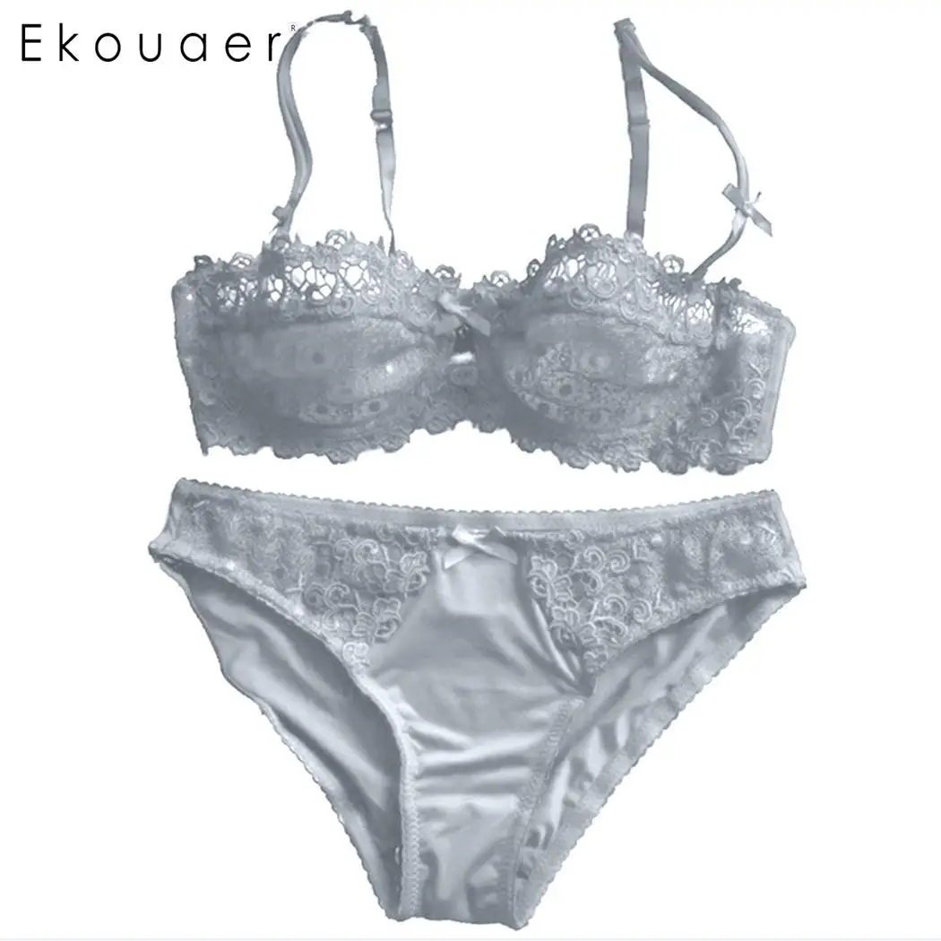 Ekouaer Новые Сексуальный Бюстгальтер Push Up Seamless Bralette на косточках белье прозрачный комплект бюстгальтера и трусиков Для женщин нижнее белье Intimates