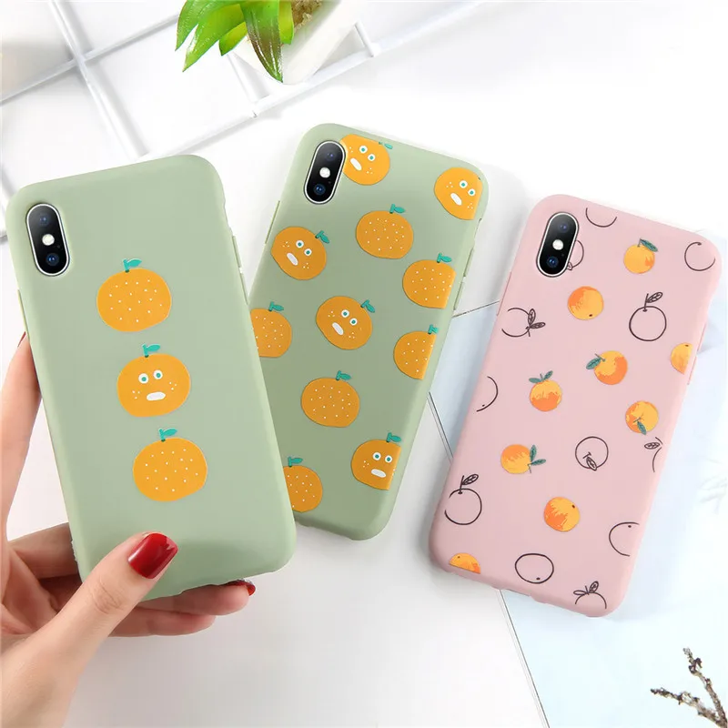 

Ottwn Cartoon Fruits Phone Case For iphone X XS XR Xs Max Case For iPhone 6 6S 7 8 Plus Soft TPU Back Cover Orange Painted Cover