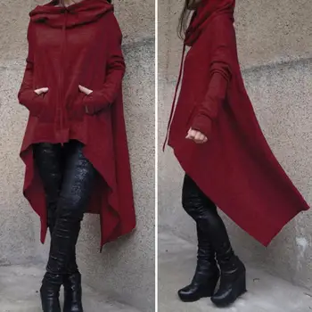 

Solid Hooded Tops for Women Autumn Spring Irregular Hem Casual Daily Sweatshirt Green Red Color Long Sleeve Hoodies Sweatshirt