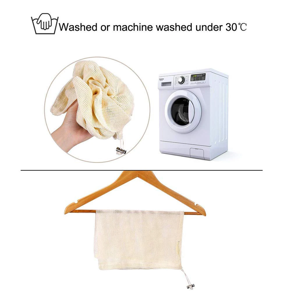  New-Reusable Produce Bags Natural Cotton Material Is Biodegradable Machine Washable & Dryer Friendl
