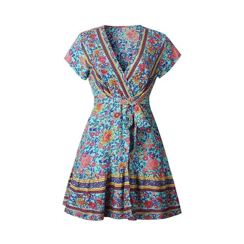 

Bohoartist Sexy Beach Dress Women Summer Boho Floral Print Sweet Belt Casual Holiday Pleated Ladies Elegant White Wrap Dresses