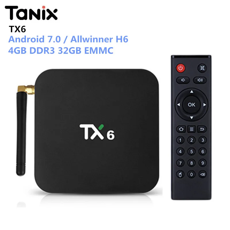 

Tanix TX6 Smart TV Box 4GB DDR3 32GB EMMC Allwinner H6 Android 7.0 Set Top Box Bluetooth5.0 4K Media Player 2.4GHz / 5.8GHz WiFi