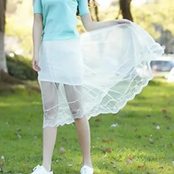 

Women High Waist Tulle Skirts Elastic Waist Black White Mesh Adult Skirts Double Layer Long Maxi Beach Lace Patchwork Skirt