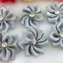 10 шт. атласная лента цветок с хрустальными бусинами Аппликации Серый