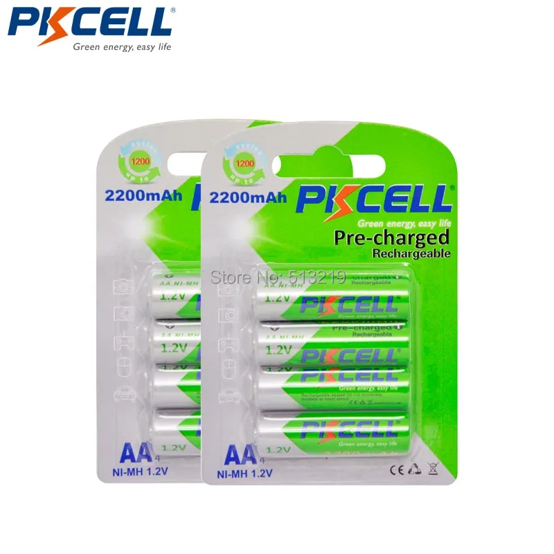 8 шт./2 карты PKCELL AA батарея NIMH аккумуляторная батарея AA 2A низкий саморазряд 1,2 в 2200 мАч Ni-MH аккумуляторы для предварительной зарядки