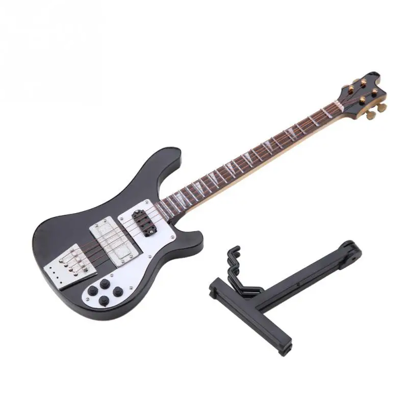 Morden Black 20cm Miniature Bass Guitar Replica with Stand and Case