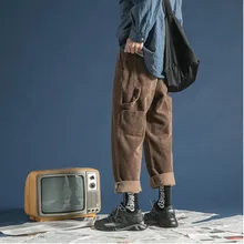 Осень и зима толстые вельветовые брюки мужские комбинезоны Брендовые прямые свободные повседневные брюки хаки/зеленый/серый S-2XL