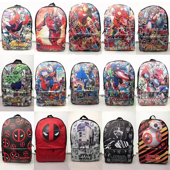 

Anime Superhero School Bag PU Leather Cartoon Travel Backpack Superman Captain Deadpool Spiderman Star Wars Student Schoolbag