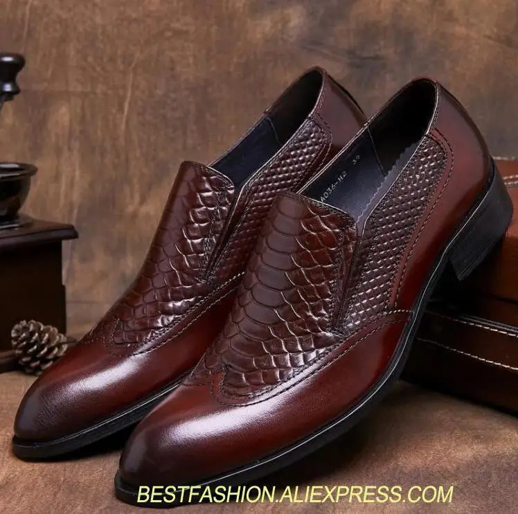 

Dress shoes men slip on genuien leather patchwork perlage pointed toes smart casual shoes breathable moccasins low heel oxfords