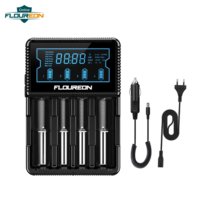 Floureon S4 умное зарядное устройство для Ni MH AA AAA/li ion 26650 21700 18650 18490 18350 батарея ЖК